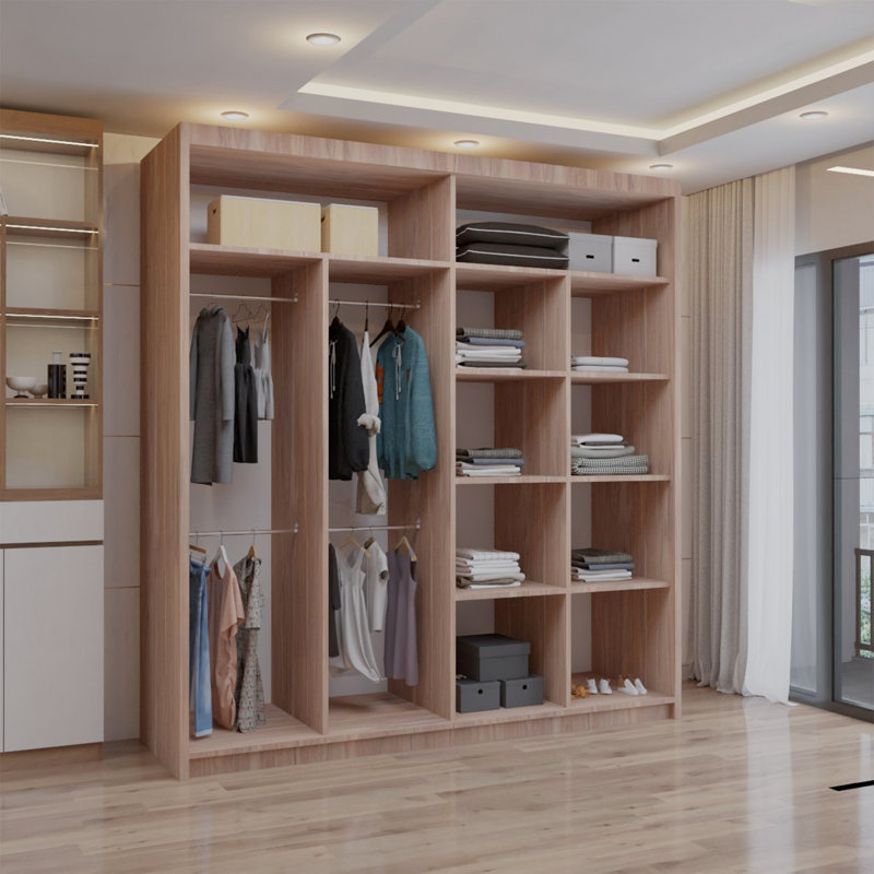 Ashawni 2 Door Laminate Wardrobe, Walnut, 217cm H x 203cm W x 62cm D