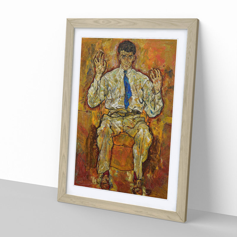 Portrait of a Seated Man by Egon Schiele - Picture Frame Painting, Oak Framed, 36cm H x 27cm W x 2cm D