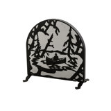 Canoe At Lake Single Panel Steel Fireplace Screen