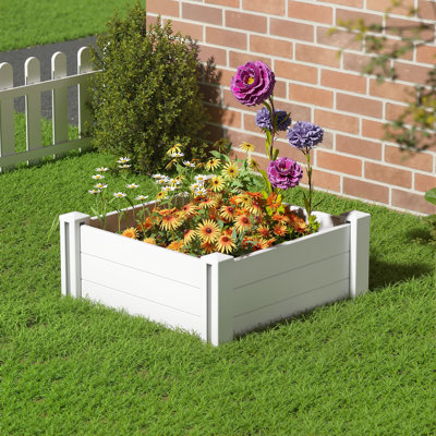 Outdoor PVC Privacy Raised Garden Bed Planter Box With Ground Stakes
