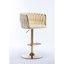Ensemble de 2 tabourets de bar, avec repose-pieds chromé et base pivotante à hauteur réglable en velours velours mécanique + pieds dorés, ivoire
