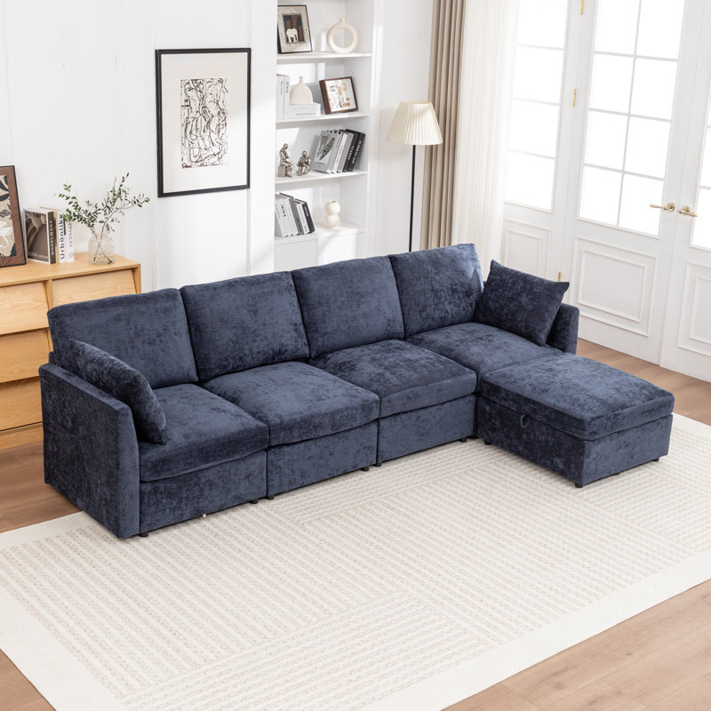 Canapé modulaire rembourré 5 pièces Wilroy, Bleu