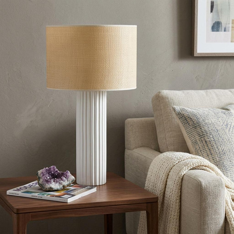 Aldreth Ceramic Table Lamp, White Ribbed, 28.75" H x 15.5" W x 15.5" D
