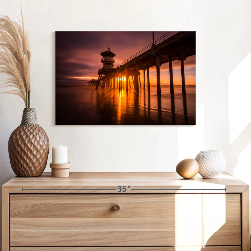 Coucher de soleil à Huntington Beach Pier, H 8 po x l 12 po