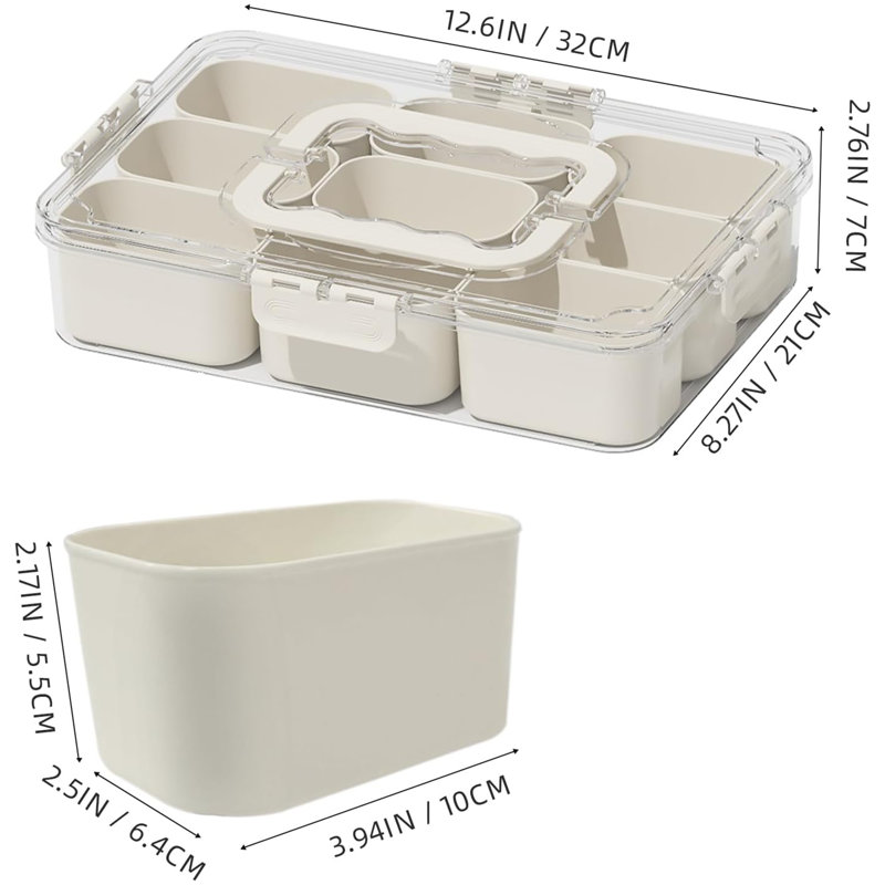 9 Compartments Snackle Box Container Divided Serving Tray with Lid and Handle
