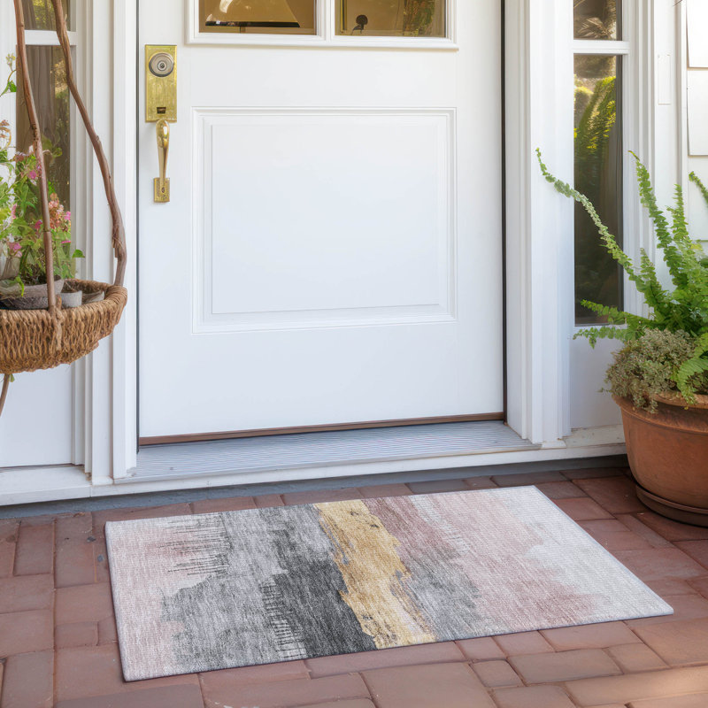 Machine Washable Indoor/Outdoor Xhevrie Blush Rug, Rectangle 1'8" x 2'6"