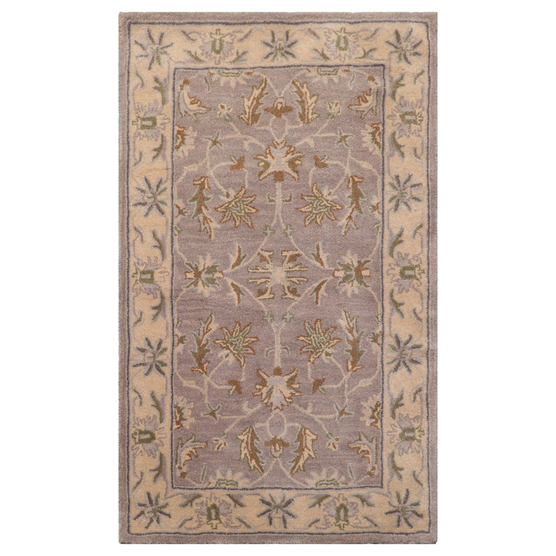 Tapis oriental traditionnel en laine touffeté à la main Aubergine, Rectangulaire 3 pi x 5 pi