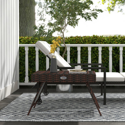 Table d'appoint pliante en rotin, table de bout d'extérieur, table basse en rotin PE tissé à la main pour balcon, cour, jardin, pelouse, cour, brun