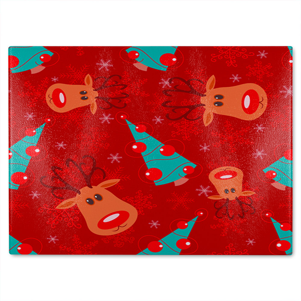 Reindeer And Tree Pattern Dining Glass Chopping Board