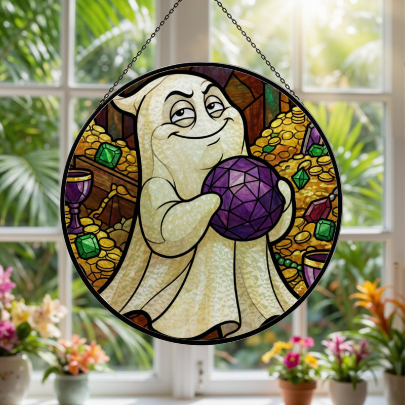 12"H Ghost Crystal Stained Glass Window Panel