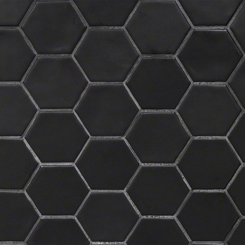 Meadowmere 3" Hexagon Matte Ceramic Tile, Black