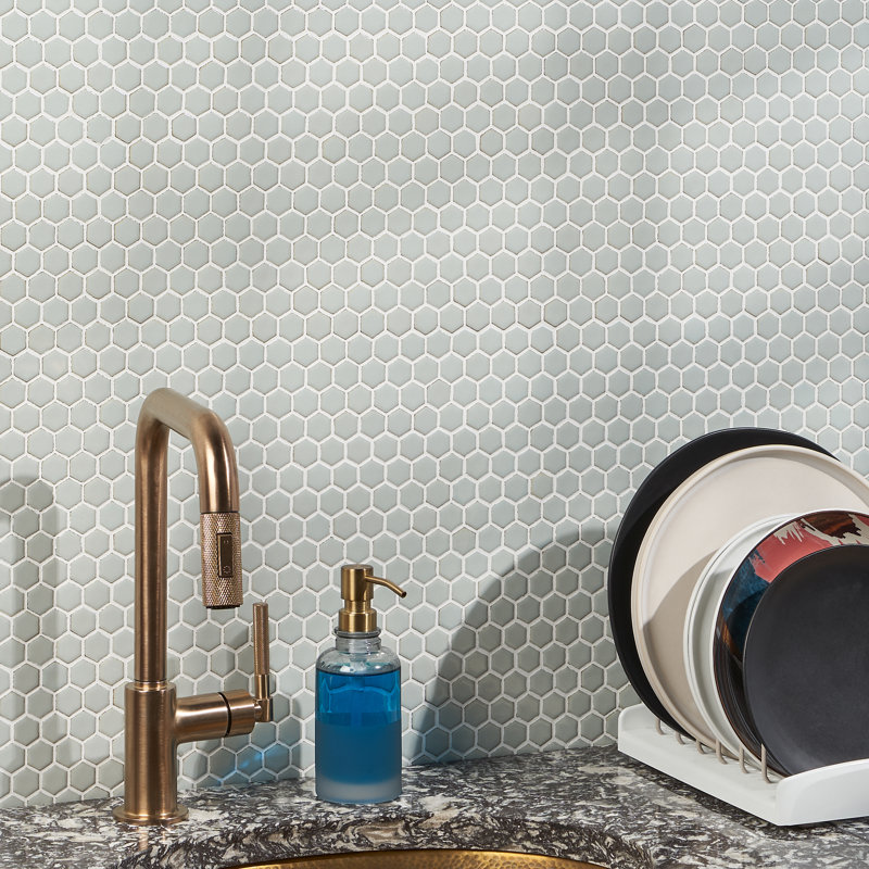 Eden 1" Rimmed Hexagon Polished Porcelain Mosaic Tile, Charcoal