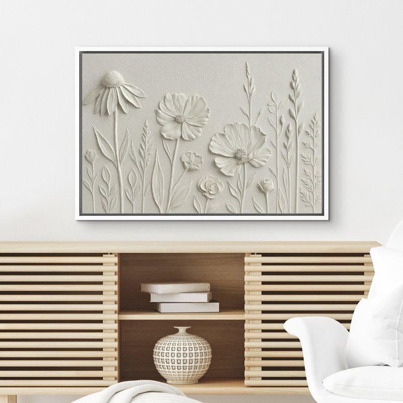 Motif floral, chambre à coucher élégante, impression sur toile encadrée, H 24 po x l 36 po, Blanc