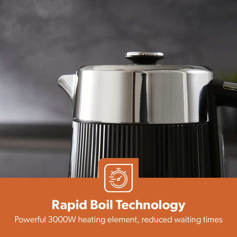 GEEPAS 1.7L Electric Kettle Rapid Boil Cordless Jug Kettle 360° Swivel Base Arcus 3000W, Black/Sliver