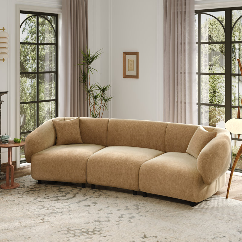 Canapé modulaire rembourré et capitonné Valette, Polyester moka