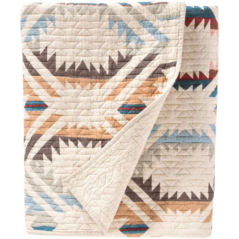 White and Beige Cotton Reversible Full Quilt Set