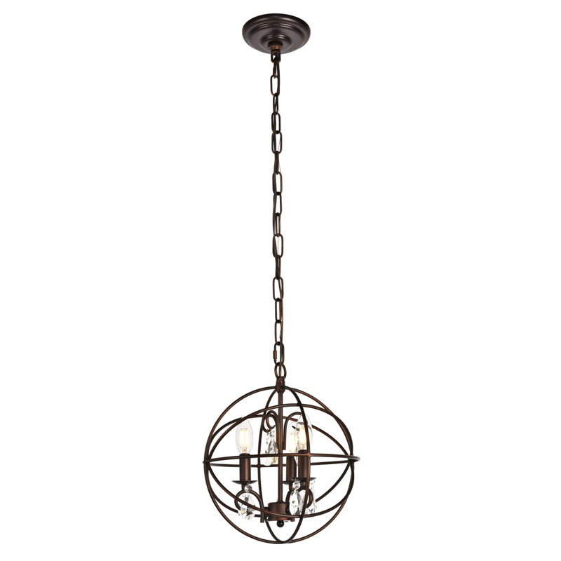 Luminaire suspendu en cristal 12 pouces en cuivre brun, 3 lumières