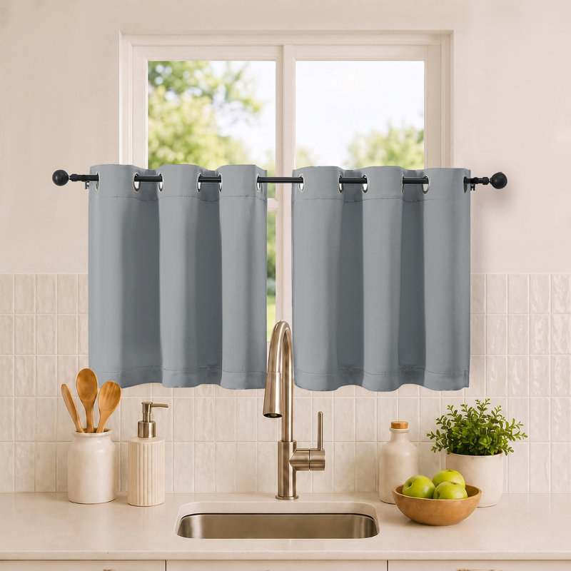Rideaux courts gris argenté pour cuisine, 61 cm de longueur, 2 panneaux, rideaux occultants pour petites fenêtres, salle de bain, placard, sous-sol, VR, rideaux courts thermiques isolants, 102 x 61 cm