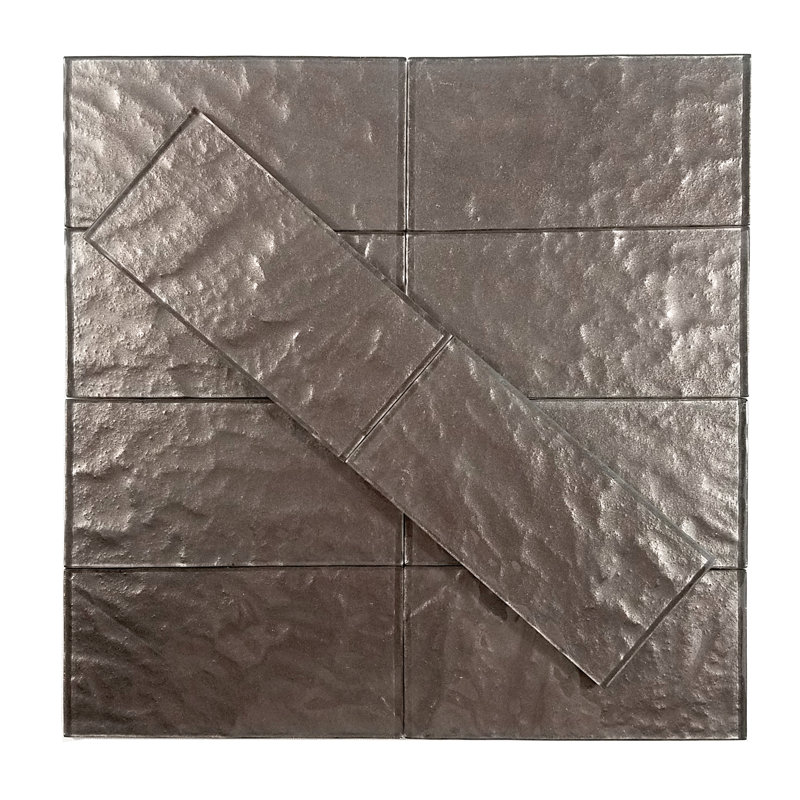 Carreau de mur de métro métallique en verre 3 po x 6 po, Ambre baie taupe