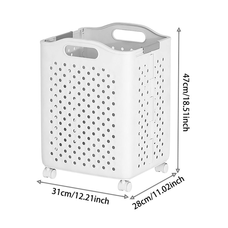 Plastic Laundry Basket with Handles, 47cm H x 31cm W x 28cm D, White