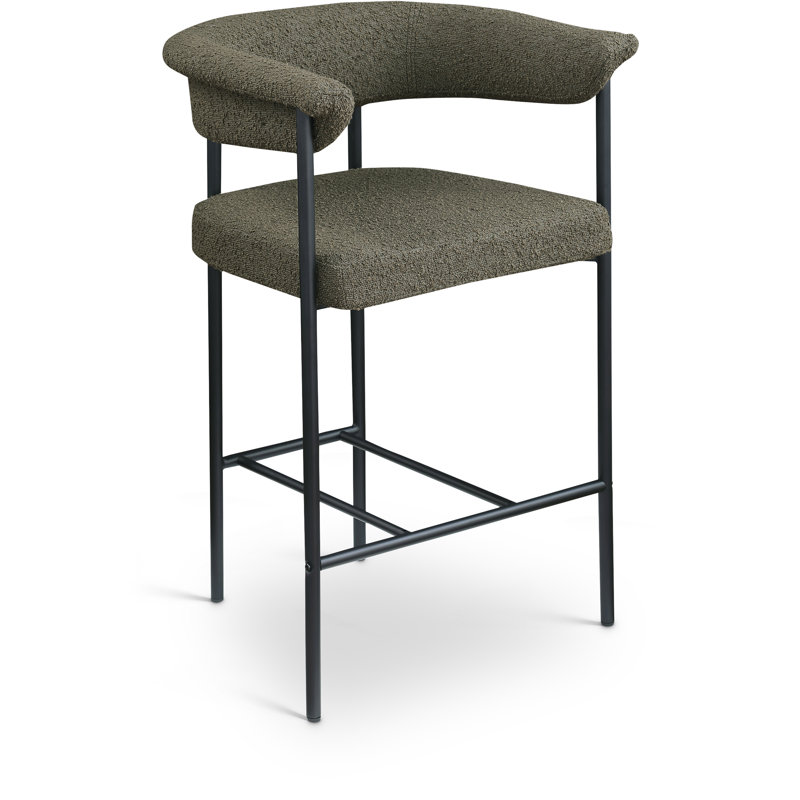 Malin Upholstered Counter Stool with Metal Frame, Olive Boucle Fabric