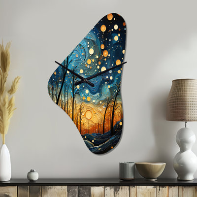 «Khiabet Sky Celestial Mosaic Landscape I», horloge asymétrique en métal, impression d'horloge murale de forme unique
