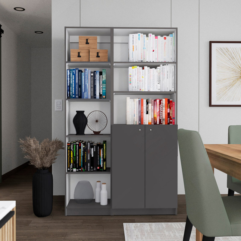 2 Piece Home Bookcase Set, 42" Wide  With 8 Shelves And Double Door Cabinet, Living Room Set, Multicolor