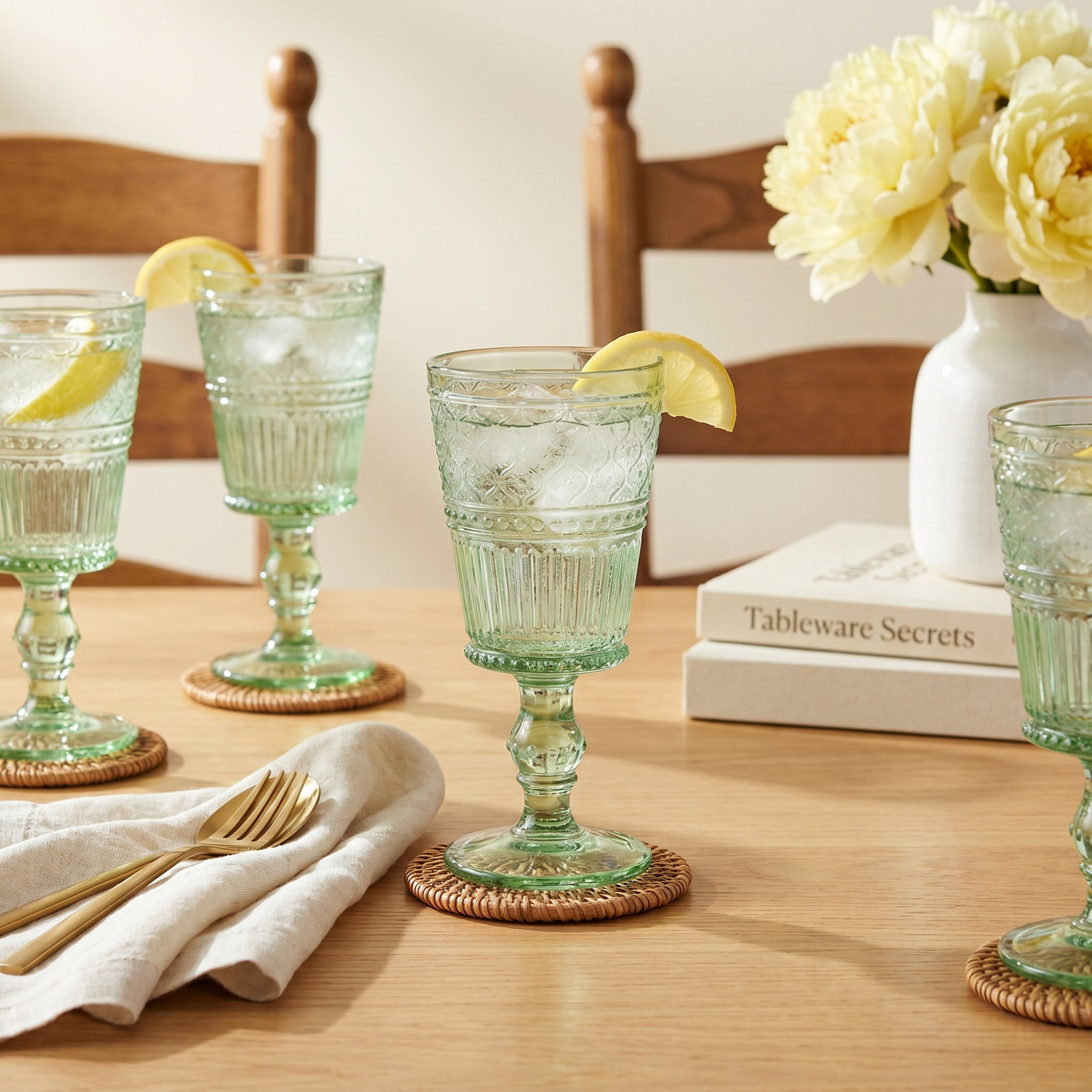 Claro Ribbed Crystal Goblet, Green