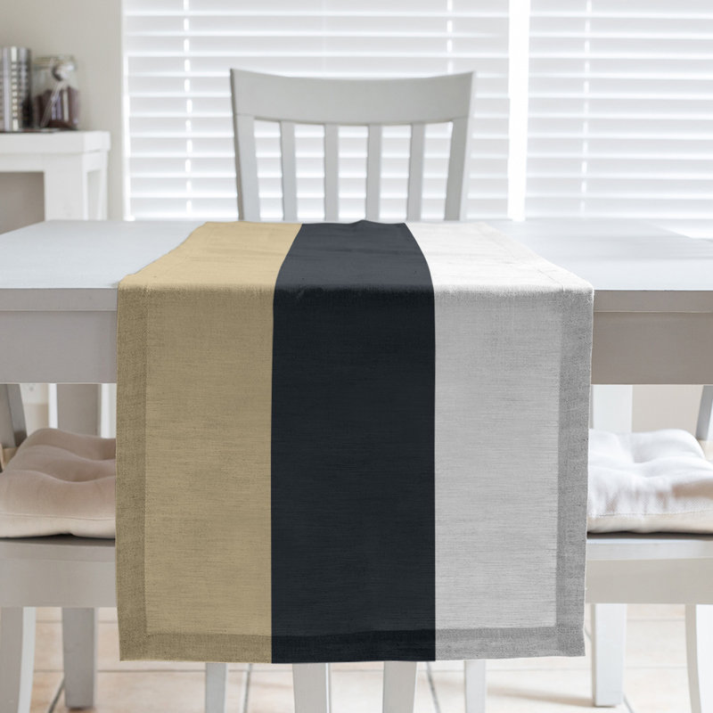 New Orleans Football Stripes Table Runner, 90" x 16", New Orleans Football Tortila/Black, Polyester