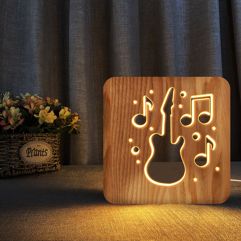 Veilleuse à DEL en bois pour chambre à coucher avec abat-jour pour animaux de compagnie et cadeaux de Noël