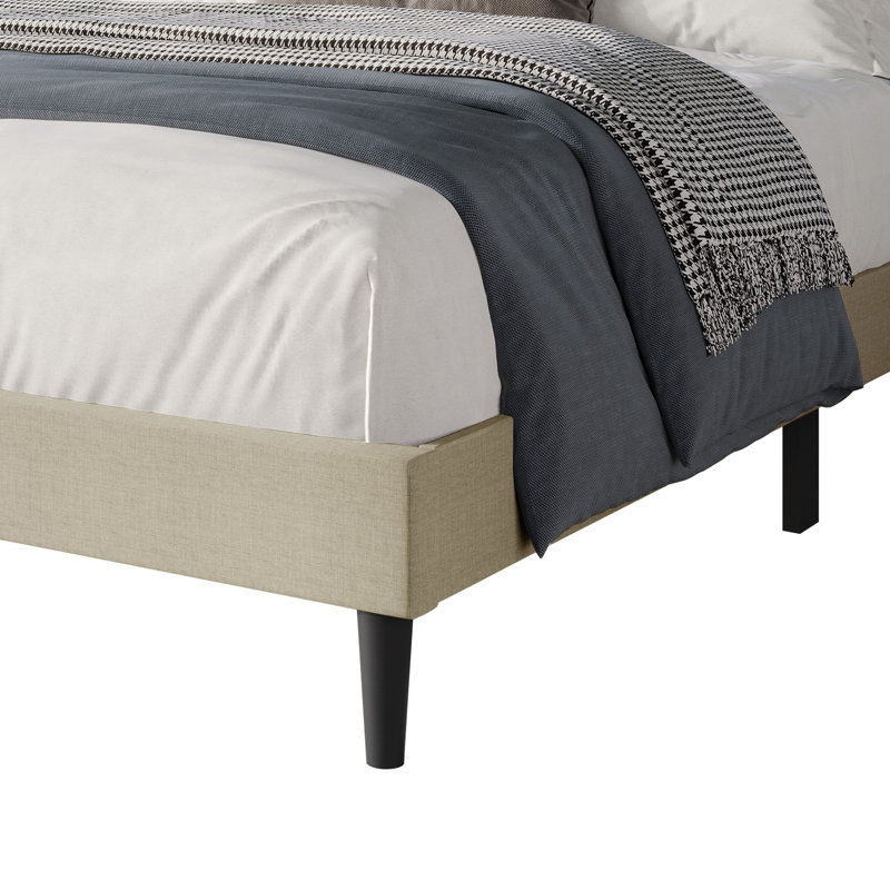 Lit plateforme tapissier à oreilles Hamden, Beige, Lit double
