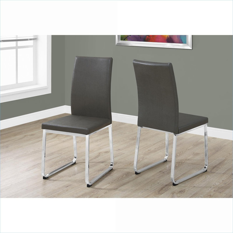 Ensemble de 2 chaises de salle à manger en similicuir gris neutre pour l'espace, Gris, Chrome chrome