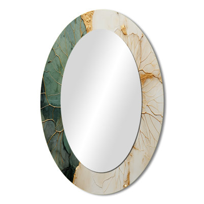 Green Gold Minimalism Poteries I - Large Oval Wall Mirror On Metal