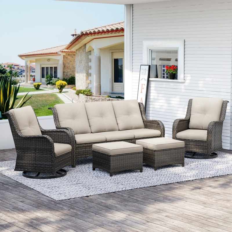 Wicker 5 - Person Patio Conversation Set with Cushions, Beige