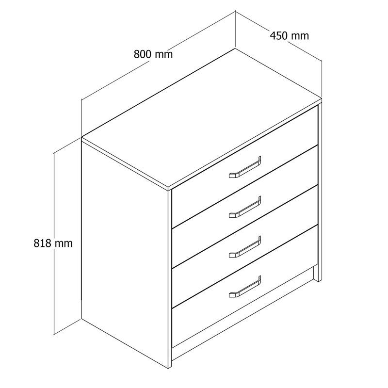 4 Drawer 32" W Dresser, Beige/White