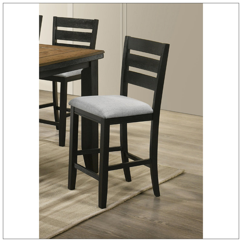 Contemporary Style Charcoal Finish Counter Height Dining Chair Bar Stool 2Pc Set Fabric Upholstery Wooden Furniture