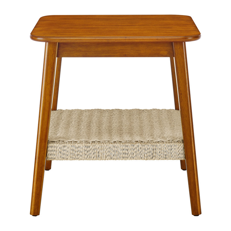 Table d'appoint Mid-Century Boho avec tablette tissée et tables de chevet avec rangement pour le salon ou le bureau