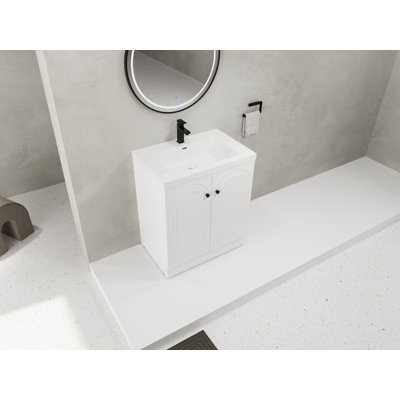 Meuble-lavabo autoportant avec lavabo en résine et 2 portes d'armoire, meuble-lavabo