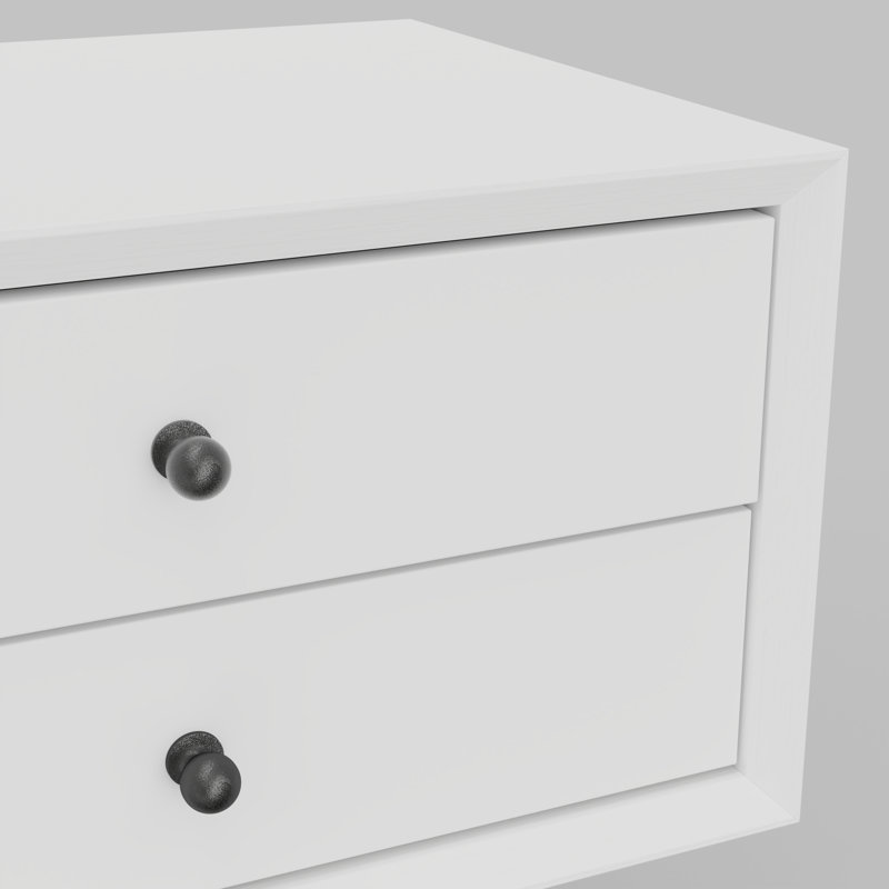 Mini table de chevet 2 tiroirs Williams, Blanc