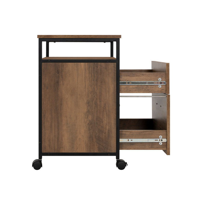 Classeur à 2 tiroirs, support d'imprimante mobile avec tablette de rangement ouverte, armoires en bois pour le bureau personnel
