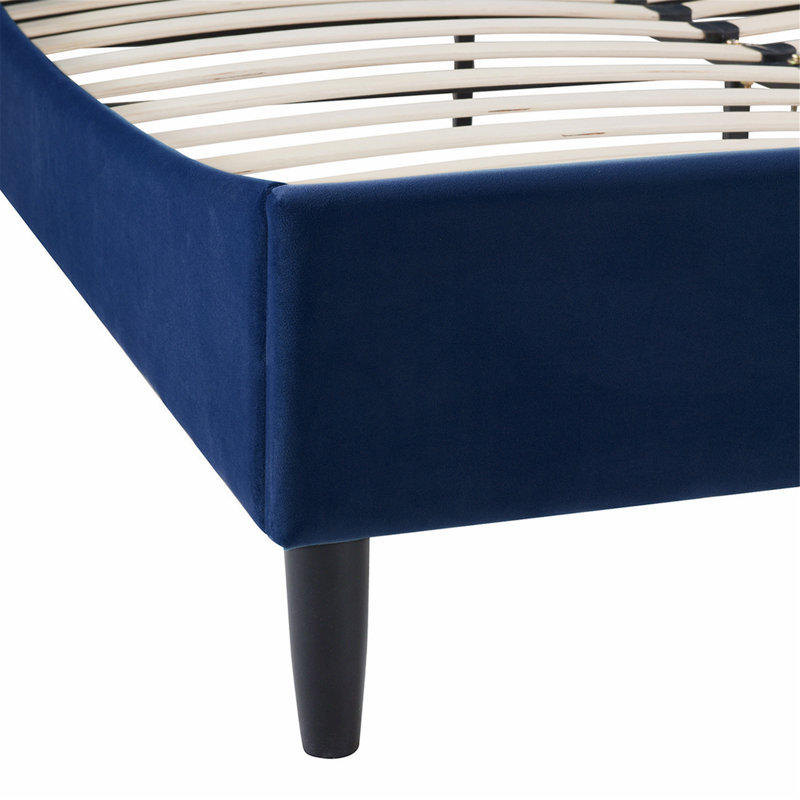 Helaina Upholstered Wingback Bed, King, Navy Blue Velvet