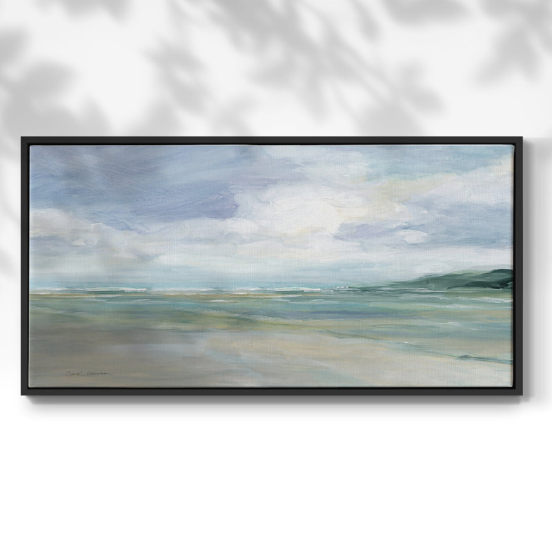 Plage de sable humide - Toile tendue avec cadre, prête à être accrochée, H 17 po x l 33 po, Noir, noir, noir, noir