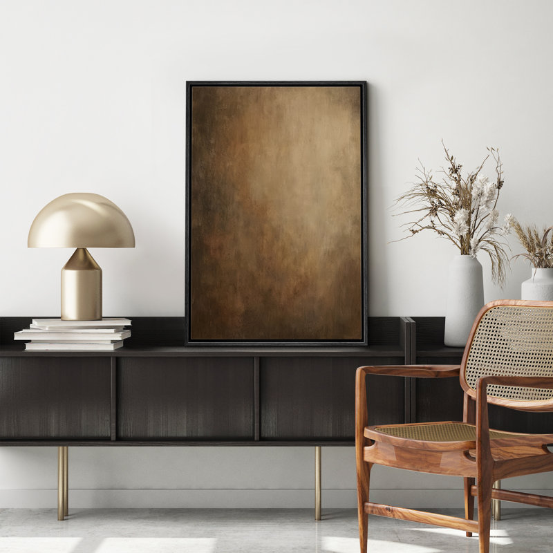 Warm Brown Abstract Gradient Art – Pictures Framed Canvas Print Wall Art, 36" H x 24" W x 1.5" D, Black Floater Framed