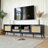 Modern Farmhouse TV Stand For Tvs Up To 85" With Rattan Accents, Media Console With 2 Cabinets & Open Shelves, Solid Wood Leg Entertainment Center For Living Room-1927831933