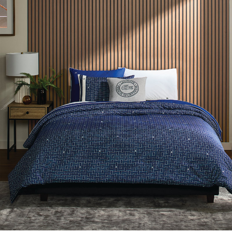 Lacoste Heritage Geo Cotton Twin Navy 2-Piece Comforter Set, Twin Comforter + 1 Sham, Heritage Geo Blue