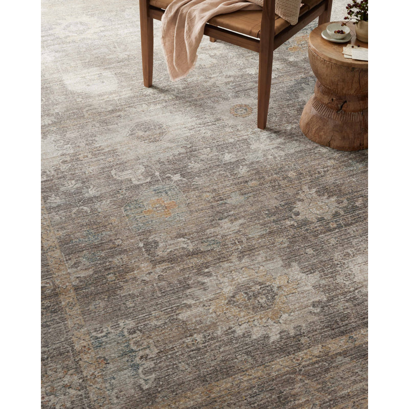 Millie Stone and Natural Floral 2' x 4' Synthetic Area Rug