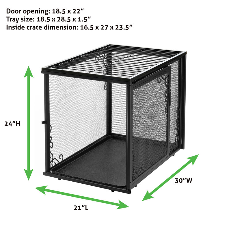 Medium Black Metal Mesh Pet Crate with Door