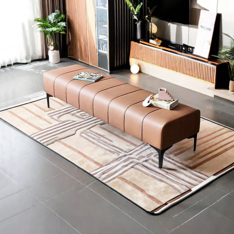 Banc rembourré en cuir Ethian, H 16,53 po x l 39,37 po x P 17,71 po