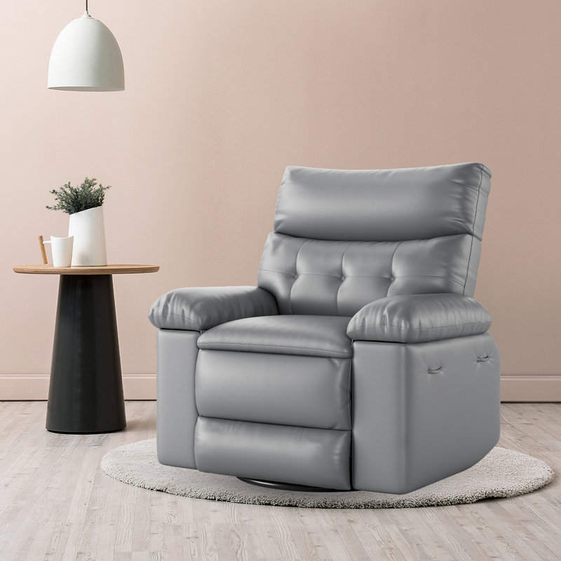 Swivel Rocker Recliner Chair for Adults, Overstuffed Faux Leather Single Armchair with Massage, Heating, Vibration & Power Recline, Side Pockets for Living Room, Bedroom or Nursery - Grey