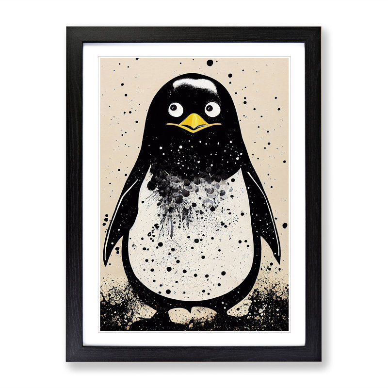 Penguin Graffiti No.4 - Wall Art, White, Black Frame, 64cm H x 46cm W